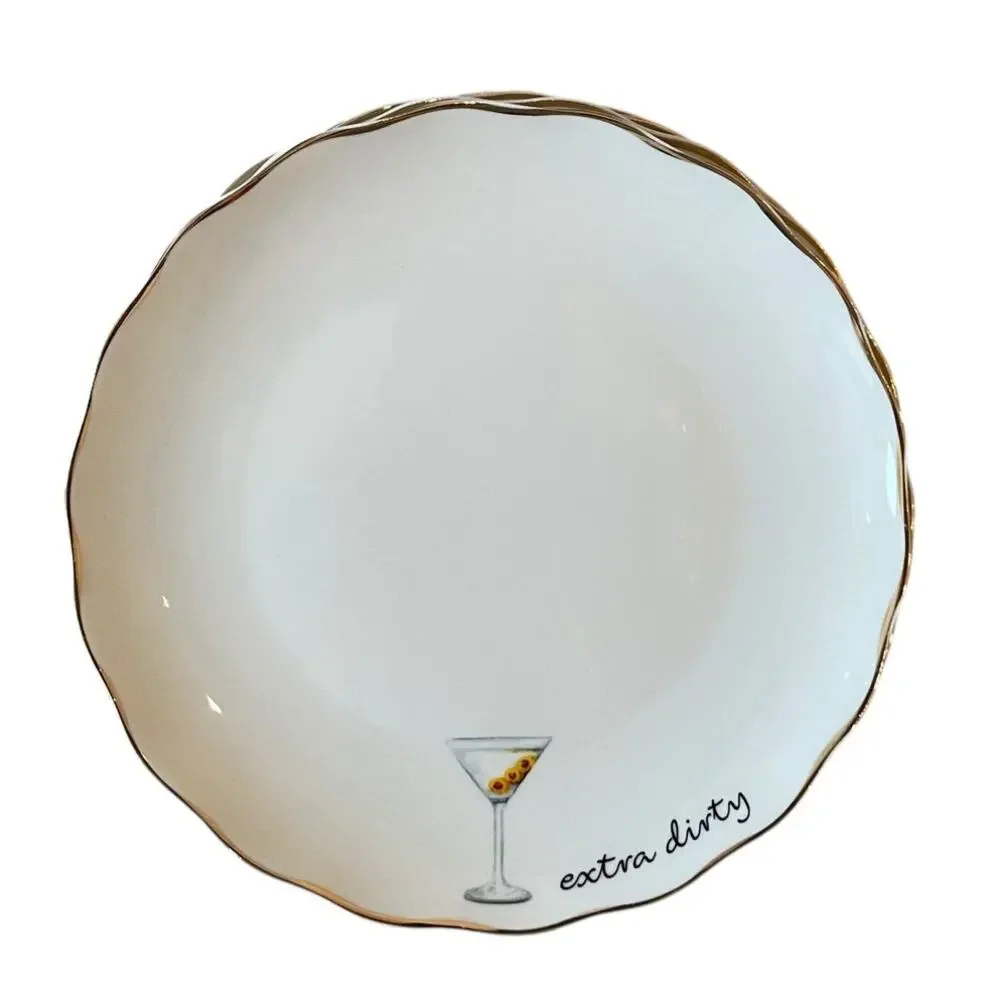 Godinger Appetizer Plates 6in Ceramic Set of 4 EXTRA DIRTY White NEW